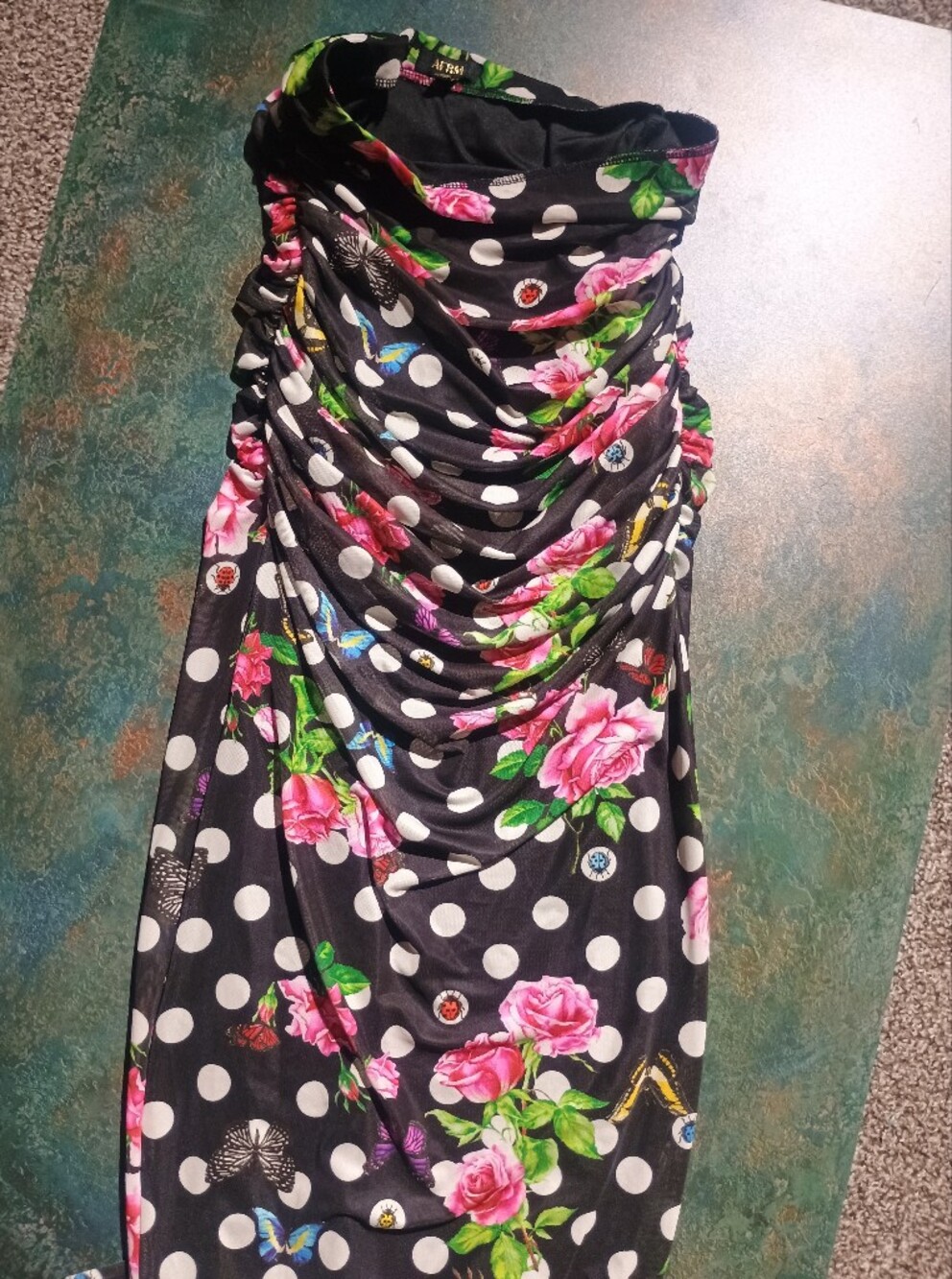 AFRM Black Polka Dot Floral Strapless Dress